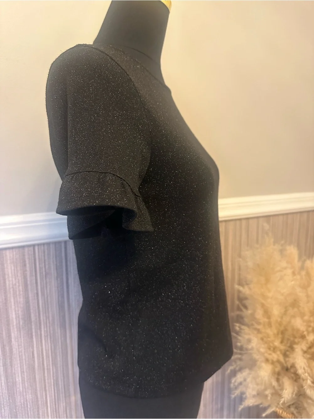 NA-KD Black Glitter Knit Flutter Sleeve Top XS Sparkle Party Blouse - Picture 4 of 7
